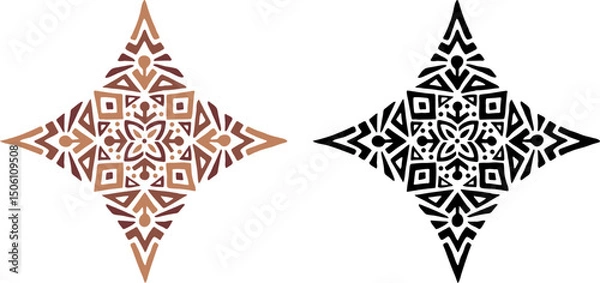 Fototapeta Artistic hand drawn illustration of African decorative ornament. Vector drawing ethnic pattern isolated on white background. Black and white and colored tribal art for bohemian interior printing.