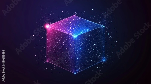 Obraz A cube that glows and features streams of digital data and various connections