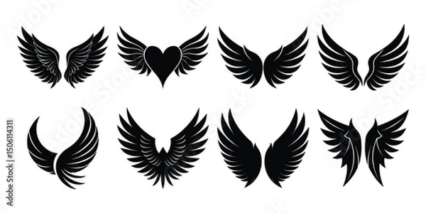 Fototapeta set of logo type wings silhouette on white background