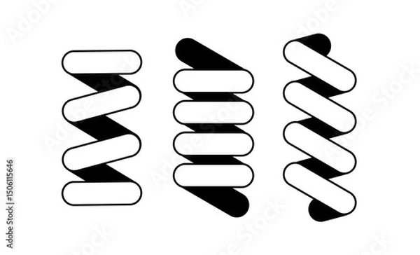 Fototapeta Set of minimal abstract black outline spring coil icon set black white color flat style, different forms from tight compact to loose rounded shape, logo vector design