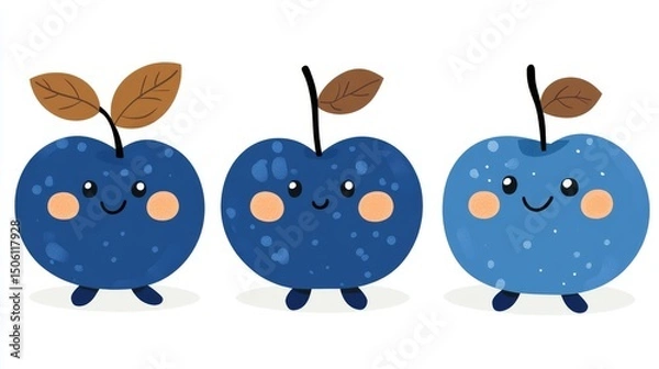 Fototapeta The cute cartoon blueberry, with its cheerful expression and simple background, is well-suited for inclusion in children's content