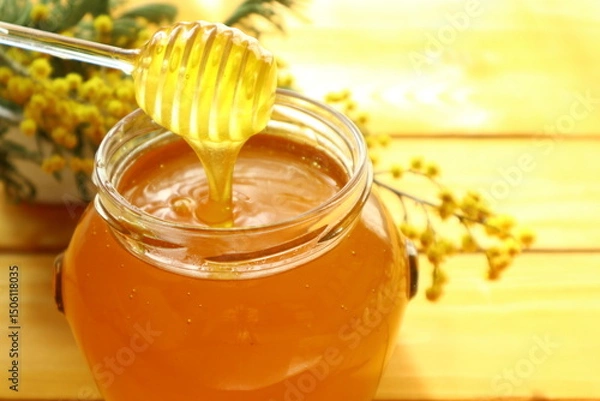 Fototapeta Fresh tasty honey and cheese                               