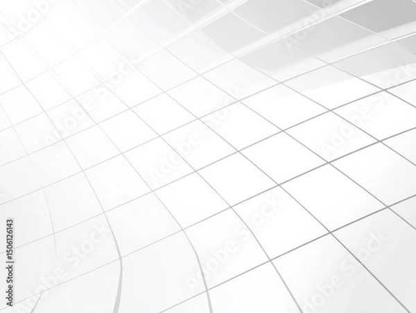 Fototapeta Abstract white grid receding into soft focus and light at horizon line