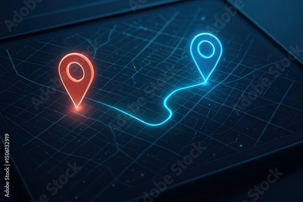 Fototapeta Digital Map Displaying Location Pins Representing GPS Technology and Future Transport Logistics
