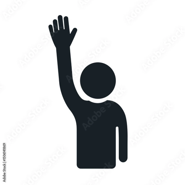 Fototapeta Participation icon of a person raising a hand, symbolizing volunteering, question, and active engagement