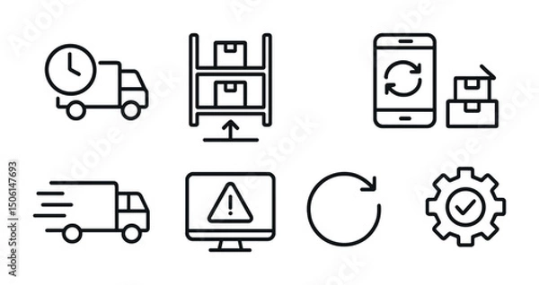 Fototapeta Logistics and shipping outline icons set – line, delivery, supply chain graphics