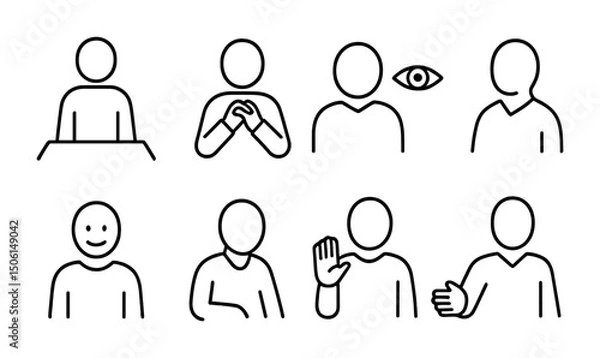Fototapeta Communication skills outline icons set – line, interaction, message symbols