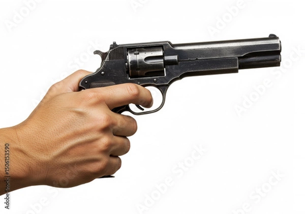 Fototapeta Hand holding a gun isolated on white background