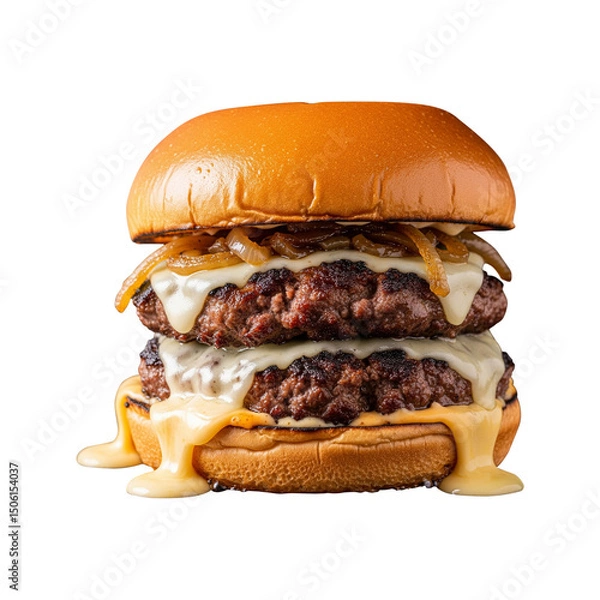 Fototapeta Smash Burger on a Griddle Transparent Background