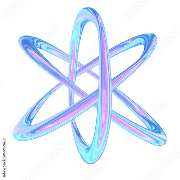 Fototapeta 3d render of chrome shape y2k inspired Atom