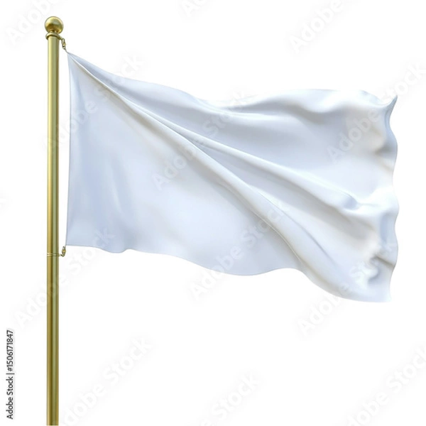 Fototapeta Blank White Flag on a Golden Pole A Symbol of Surrender Peace or New Beginnings isolated on transparent background