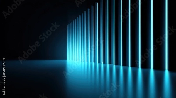 Fototapeta Abstract Neon Blue Glowing Lines in Dark Cyberpunk Style. Futuristic Digital Art Background. Modern Sci-Fi Technology, Bright Energy, Night Atmosphere, Visual Design