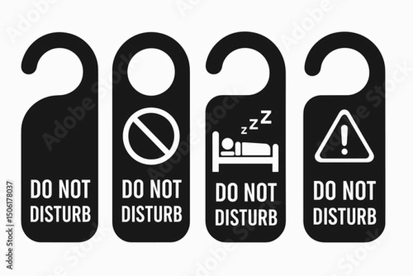 Fototapeta Monochrome do not disturb door hanger collection with sleep prohibition and warning icons for hotel room privacy signage vector design set