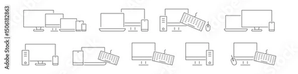 Obraz Device and technology icon set. Electronic devices and gadgets line icons. Vector illustration