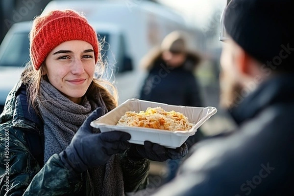 Obraz Generous act Food donation in winter
