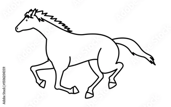 Fototapeta 走る馬のシンプルな線画、白黒のベクターイラスト