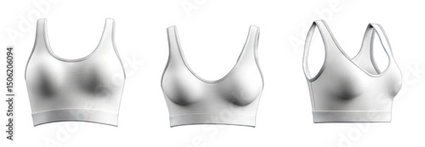 Fototapeta White Seamless Sports Bra With A V-neck And Racerback Shown In Three Views From Front Side And Back
