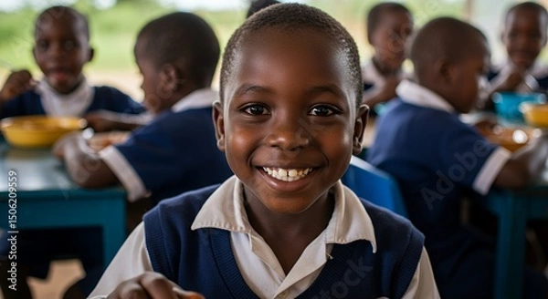 Obraz Smiling Child in School Uniform, Africa