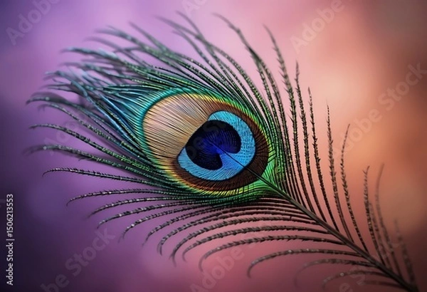 Fototapeta Close-up of a vibrant peacock feather. Generative Ai