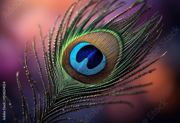Fototapeta Close-up of a vibrant peacock feather. Generative Ai