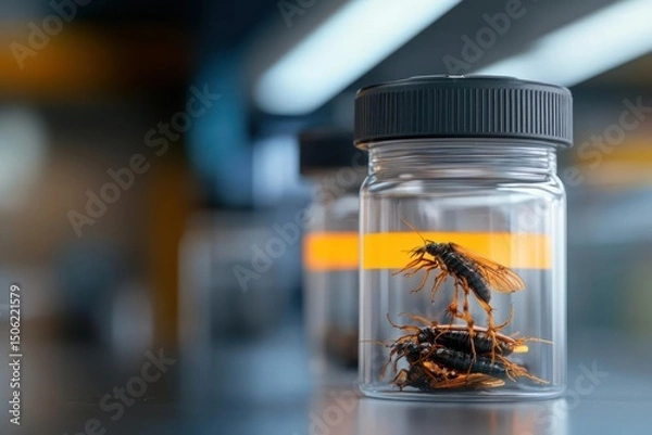 Fototapeta Earwigs Preserved in Specimen Jars in a Lab Setting