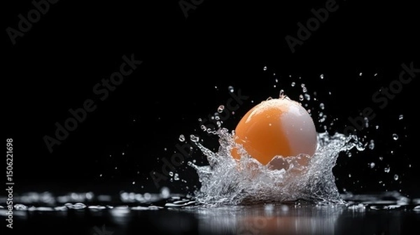 Fototapeta Egg falling into water with splash on black background