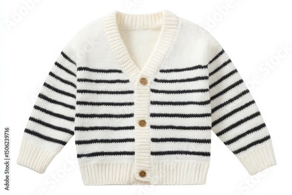 Obraz This cozy cardigan features a striped pattern with black and white colors. It has a v-neck design and button closure, perfect for layering during cool seasons or casual outings.