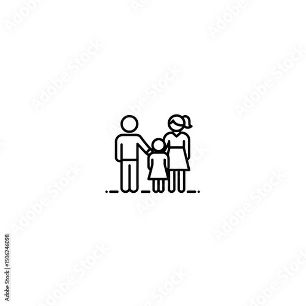 Obraz Family of four standing together in a simple line art style  