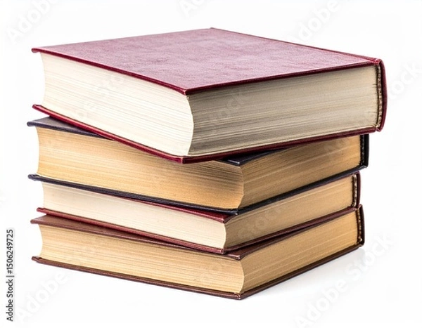 Fototapeta Stack of Colorful Hardcover Books with Textured Pages on a White Background