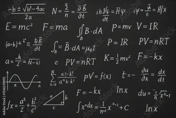 Fototapeta Blackboard Inscribed with Scientific Formulas and Calculations