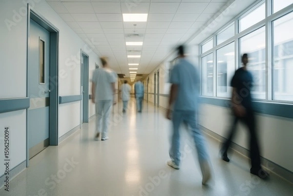 Obraz Modern Hospital Corridor with a Long Exposure Effect Creating a Sense of Movement