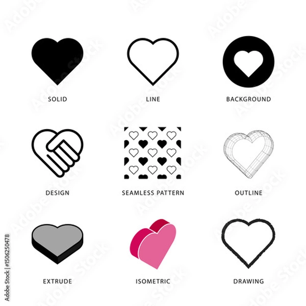Fototapeta Each heart shape icon has its own creative design, and each design can meet the needs of different jobs.