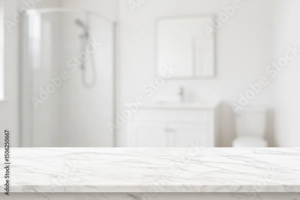 Fototapeta White Bathroom Interior, Empty Marble Table Top for Product Display