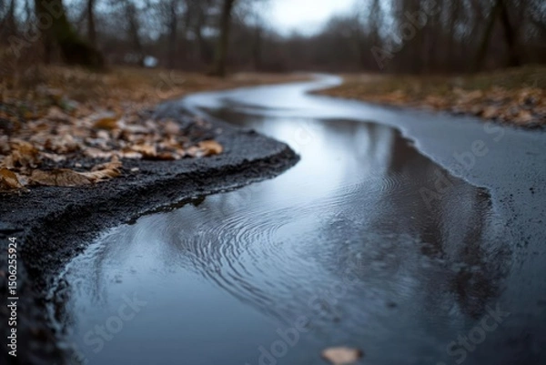Fototapeta Reflections in a Puddle on a Winding Path