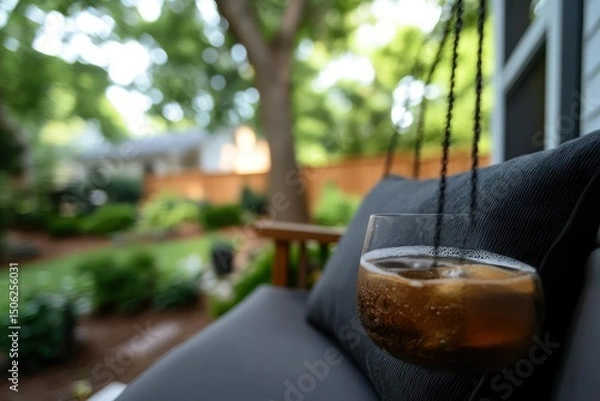 Fototapeta Refreshing Drink on a Relaxing Porch Swing
