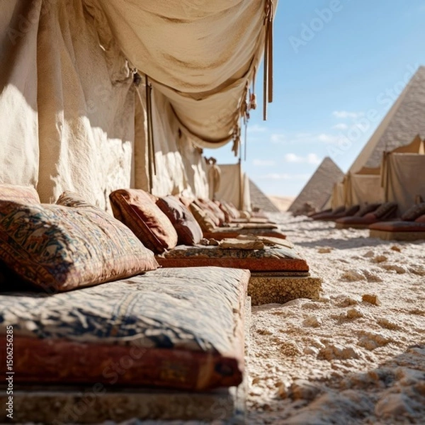 Fototapeta Relaxing Desert Camp Near the Pyramids