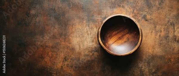 Fototapeta Wooden bowl placed on a rustic wooden surface