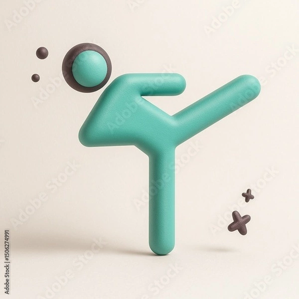 Fototapeta 3D green figure kicking two brown Xs. Suitable for sports or competition concept designs needing a dynamic element with a winning attitude.