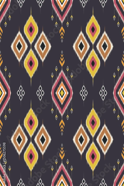 Fototapeta Abstract Colorful geometric pattern with diamond shapes and abstract floral motifs