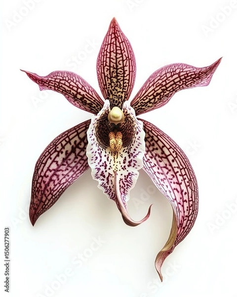 Fototapeta Exotic purple orchid flower isolated on white, perfect for floral close-up, botanical textures, decorative art, and minimal nature themes.