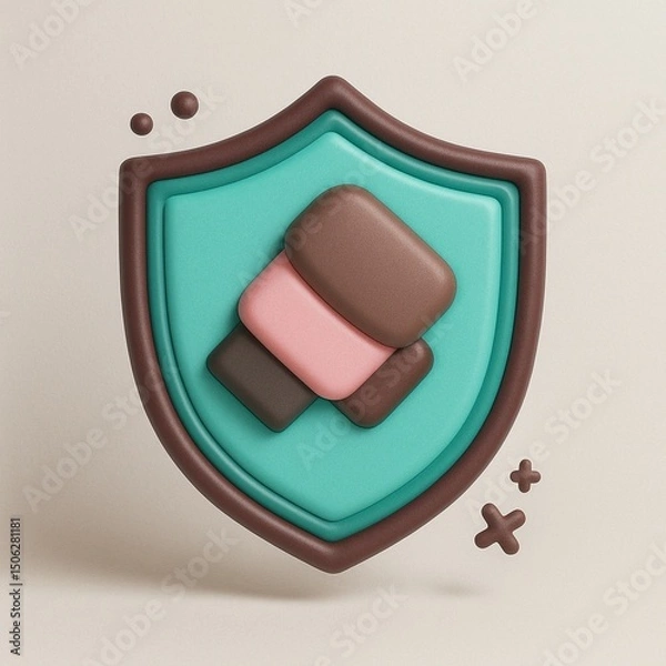Fototapeta 3D shield with brown and pink rectangle suitable for branding, security, protection concepts, websites, or social media design elements.
