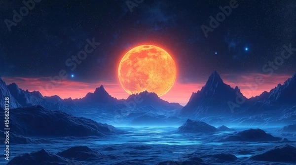 Fototapeta Moonlight with mountain shine under night sky