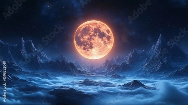 Fototapeta Moonlight with mountain shine under night sky