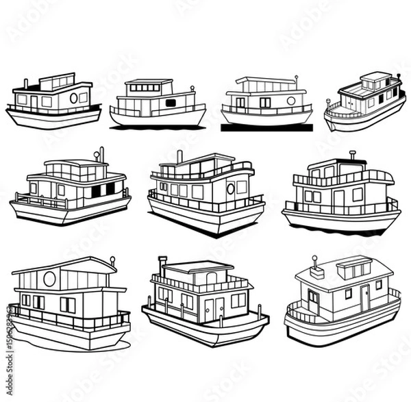 Obraz houseboat silhouette vector illustration