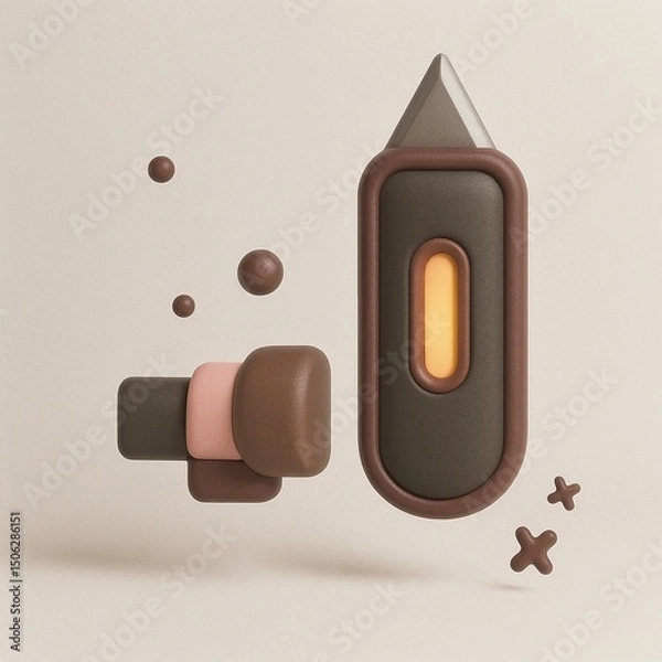 Fototapeta Brown and gray 3d object with a yellow light, ideal for modern technology, abstract concepts, innovation, science, and futuristic designs.