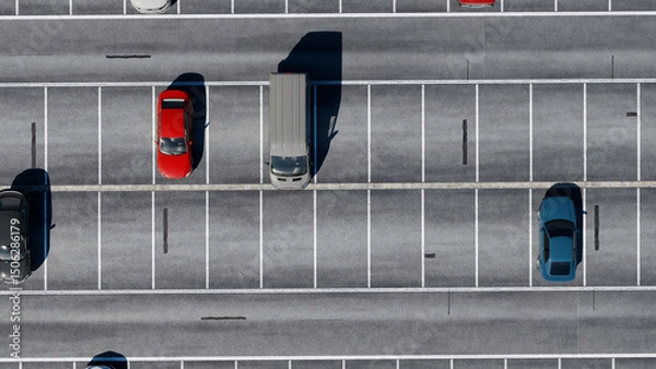 Fototapeta 3D illustration Rendering. Empty parking lots, aerial view.