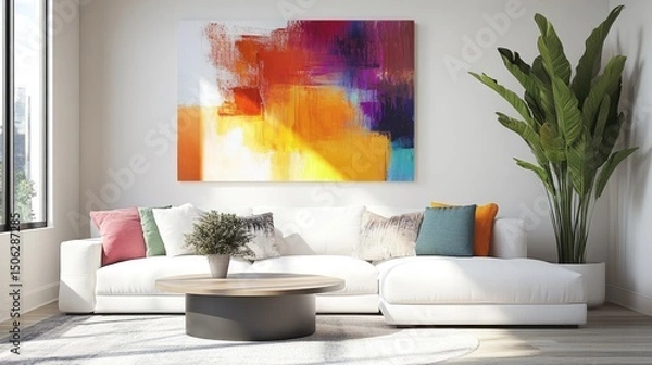 Fototapeta Modern Living Room Interior Design with Abstract Artwork
