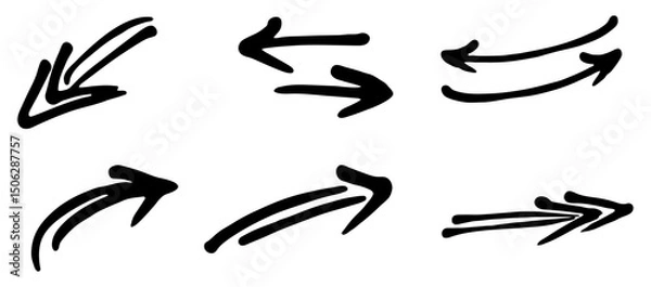 Obraz Hand Drawn Arrow Vector | Doodle Arrow Icon | Curved Arrow Sketch Clipart | Direction Arrow PNG