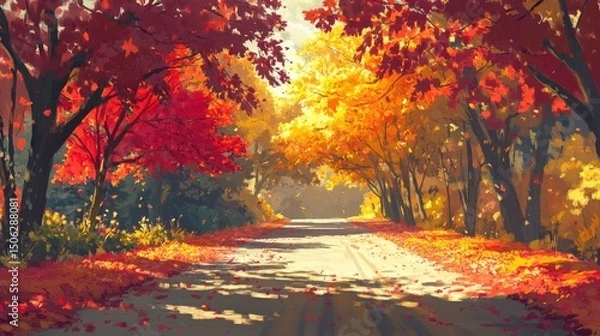 Fototapeta Autumnal Road: A Serene Fall Landscape