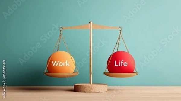 Fototapeta Work-Life Equilibrium.A visually striking depiction of work-life balance, showcasing the interplay between career and personal well-being on a classic scale. Generate ai.